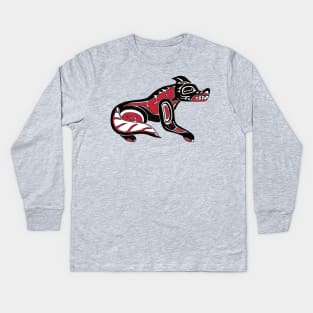 Pacific Northwest  Coast Native Haida Wolf Kids Long Sleeve T-Shirt